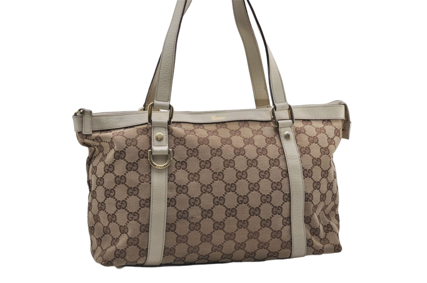 Authentic GUCCI Abbey Shoulder Tote Bag GG Canvas Leather 141470 Brown 9706D