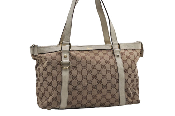 Authentic GUCCI Abbey Shoulder Tote Bag GG Canvas Leather 141470 Brown 9706D