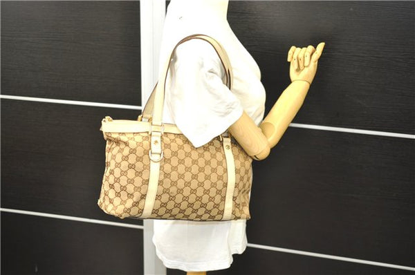 Authentic GUCCI Abbey Shoulder Tote Bag GG Canvas Leather 141470 Brown 9706D