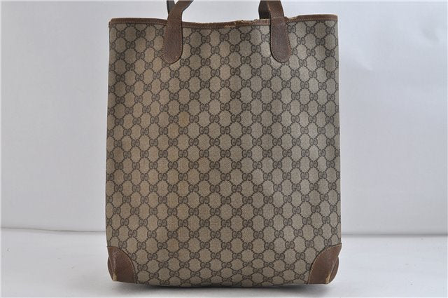 Authentic GUCCI Web Sherry Line Shoulder Tote Bag PVC Leather Brown 9708C