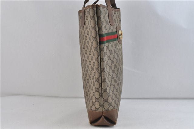 Authentic GUCCI Web Sherry Line Shoulder Tote Bag PVC Leather Brown 9708C