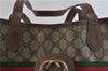 Authentic GUCCI Web Sherry Line Shoulder Tote Bag PVC Leather Brown 9708C