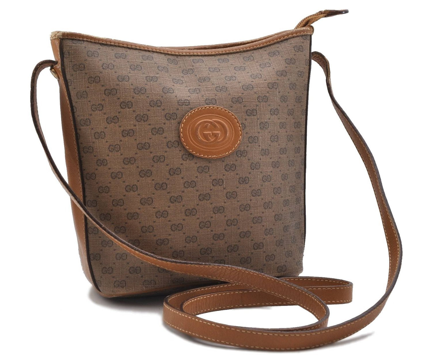 Authentic GUCCI Micro GG PVC Leather Shoulder Cross Body Bag Brown 9710C