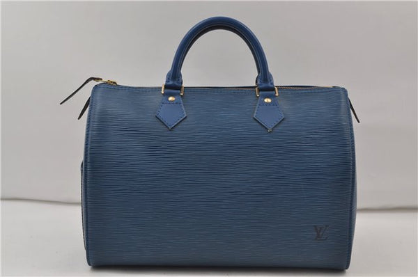 Authentic Louis Vuitton Epi Speedy 30 Hand Boston Bag Blue M43005 LV 9712D