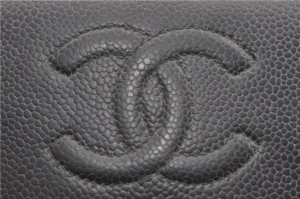 Authentic CHANEL Caviar Skin CC Logo Long Wallet Purse Black Junk 9714F