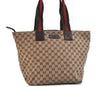 Authentic GUCCI Web Sherry Line Tote Bag GG Canvas Leather 131231 Brown 9719C