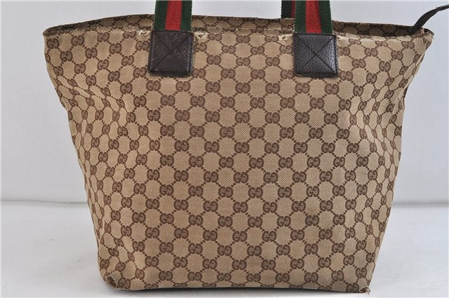 Authentic GUCCI Web Sherry Line Tote Bag GG Canvas Leather 131231 Brown 9719C