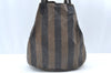 Authentic FENDI Vintage Pequin Hand Tote Bag Purse PVC Leather Brown Black 9720G