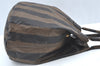 Authentic FENDI Vintage Pequin Hand Tote Bag Purse PVC Leather Brown Black 9720G