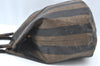Authentic FENDI Vintage Pequin Hand Tote Bag Purse PVC Leather Brown Black 9720G