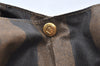 Authentic FENDI Vintage Pequin Hand Tote Bag Purse PVC Leather Brown Black 9720G