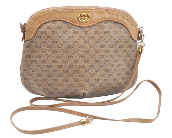 Authentic GUCCI Vintage Micro GG PVC Leather Shoulder Bag Purse Brown Junk 9722G
