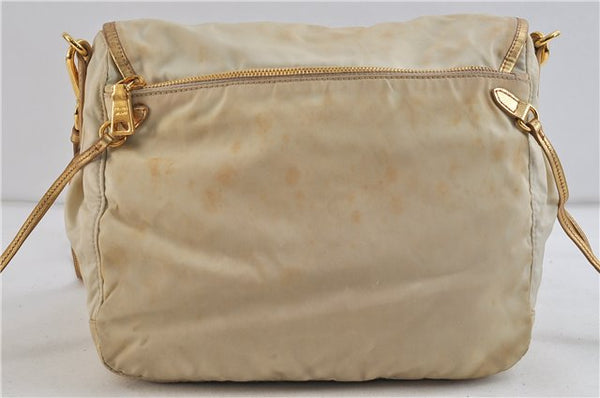 Authentic PRADA Nylon Leather Shoulder Cross Body Bag Purse Ivory Gold 9728C