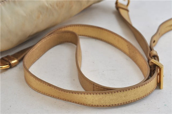 Authentic PRADA Nylon Leather Shoulder Cross Body Bag Purse Ivory Gold 9728C