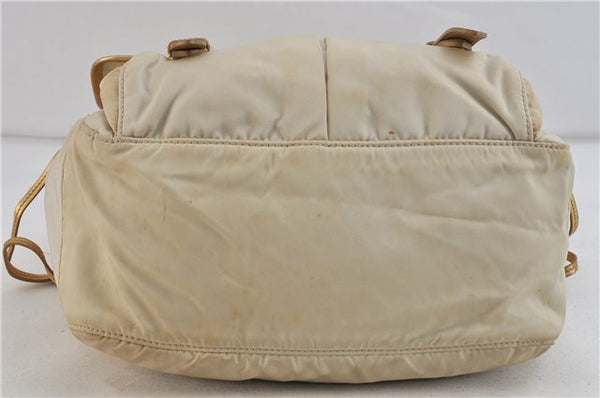 Authentic PRADA Nylon Leather Shoulder Cross Body Bag Purse Ivory Gold 9728C