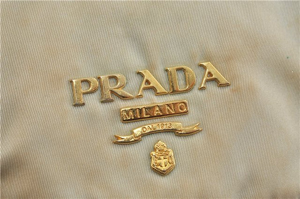 Authentic PRADA Nylon Leather Shoulder Cross Body Bag Purse Ivory Gold 9728C