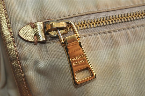 Authentic PRADA Nylon Leather Shoulder Cross Body Bag Purse Ivory Gold 9728C