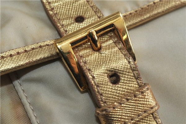 Authentic PRADA Nylon Leather Shoulder Cross Body Bag Purse Ivory Gold 9728C