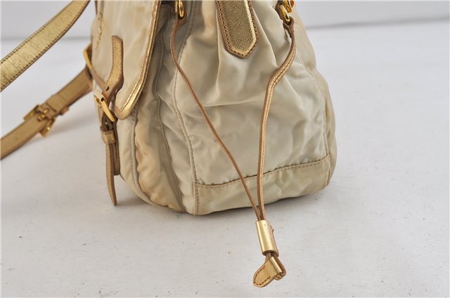Authentic PRADA Nylon Leather Shoulder Cross Body Bag Purse Ivory Gold 9728C