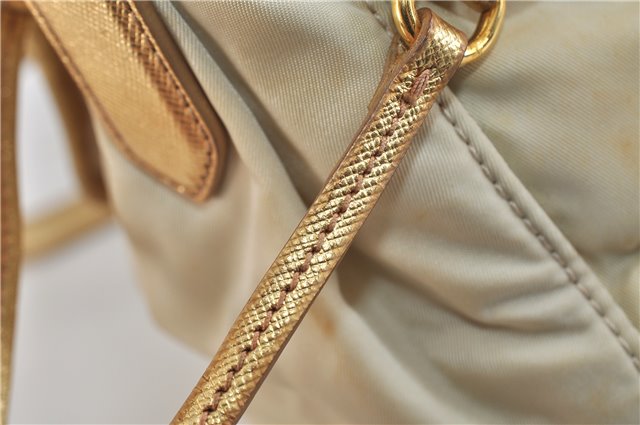 Authentic PRADA Nylon Leather Shoulder Cross Body Bag Purse Ivory Gold 9728C