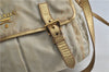 Authentic PRADA Nylon Leather Shoulder Cross Body Bag Purse Ivory Gold 9728C