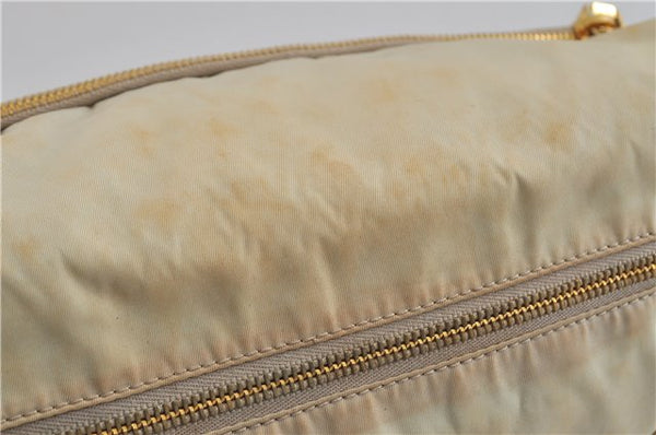 Authentic PRADA Nylon Leather Shoulder Cross Body Bag Purse Ivory Gold 9728C