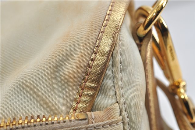 Authentic PRADA Nylon Leather Shoulder Cross Body Bag Purse Ivory Gold 9728C