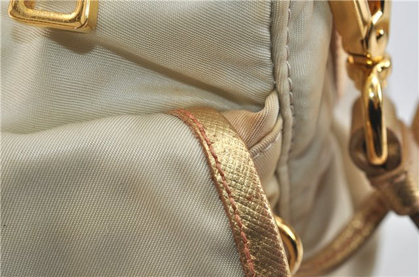 Authentic PRADA Nylon Leather Shoulder Cross Body Bag Purse Ivory Gold 9728C