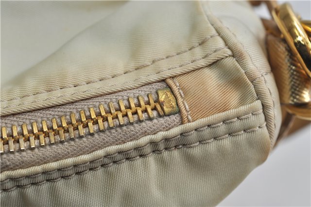 Authentic PRADA Nylon Leather Shoulder Cross Body Bag Purse Ivory Gold 9728C