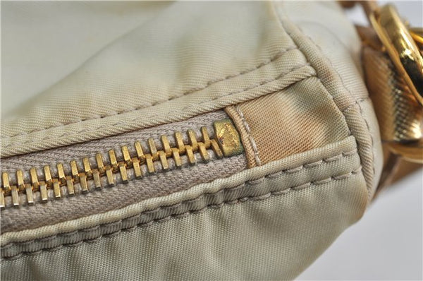 Authentic PRADA Nylon Leather Shoulder Cross Body Bag Purse Ivory Gold 9728C