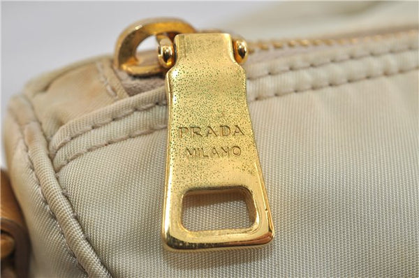 Authentic PRADA Nylon Leather Shoulder Cross Body Bag Purse Ivory Gold 9728C