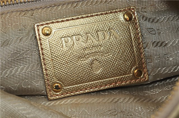 Authentic PRADA Nylon Leather Shoulder Cross Body Bag Purse Ivory Gold 9728C