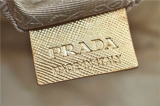 Authentic PRADA Nylon Leather Shoulder Cross Body Bag Purse Ivory Gold 9728C