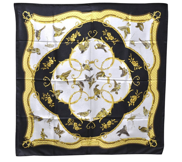 Authentic HERMES Carre 90 Scarf "LA CLE des CHAMPS" Silk Black 9731C