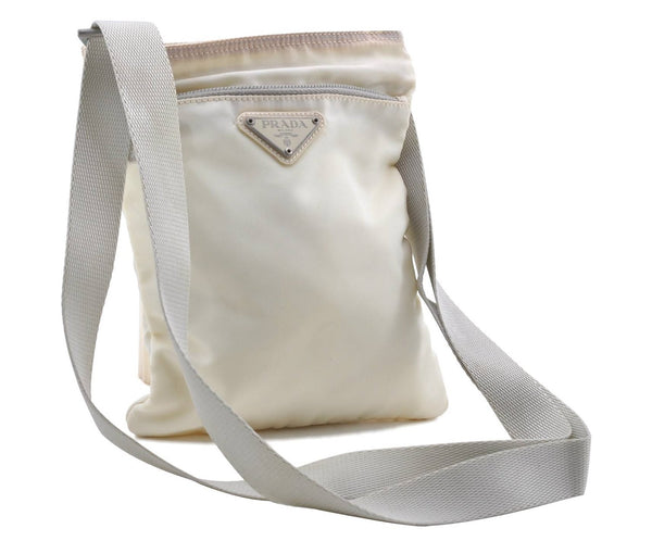 Authentic PRADA Nylon Shoulder Cross Body Bag Purse Ivory 9735C