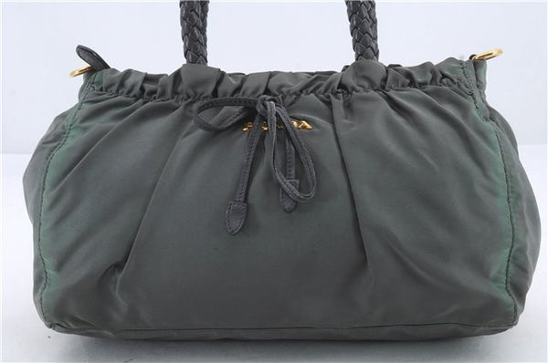 Authentic PRADA 2Way Nylon Leather Shoulder Hand Bag Purse Gray 9743C