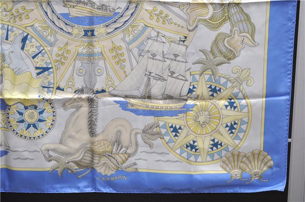 Authentic HERMES Carre 90 Scarf "L'AIR MARIN" Silk Blue 9759C