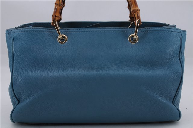 Auth GUCCI Bamboo Shopper Medium 2Way Shoulder Hand Bag Leather Light Blue 9760D