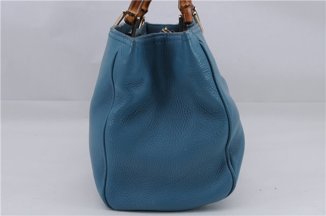 Auth GUCCI Bamboo Shopper Medium 2Way Shoulder Hand Bag Leather Light Blue 9760D