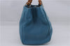 Auth GUCCI Bamboo Shopper Medium 2Way Shoulder Hand Bag Leather Light Blue 9760D