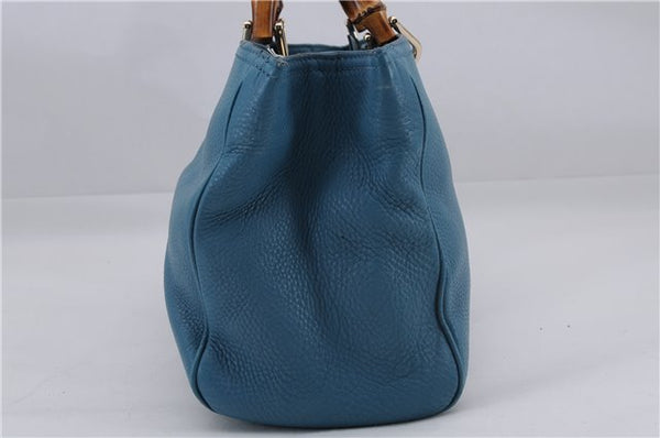 Auth GUCCI Bamboo Shopper Medium 2Way Shoulder Hand Bag Leather Light Blue 9760D