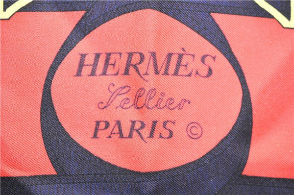 Authentic HERMES Carre 90 Scarf "Eperon d'or" Silk Navy 9762C