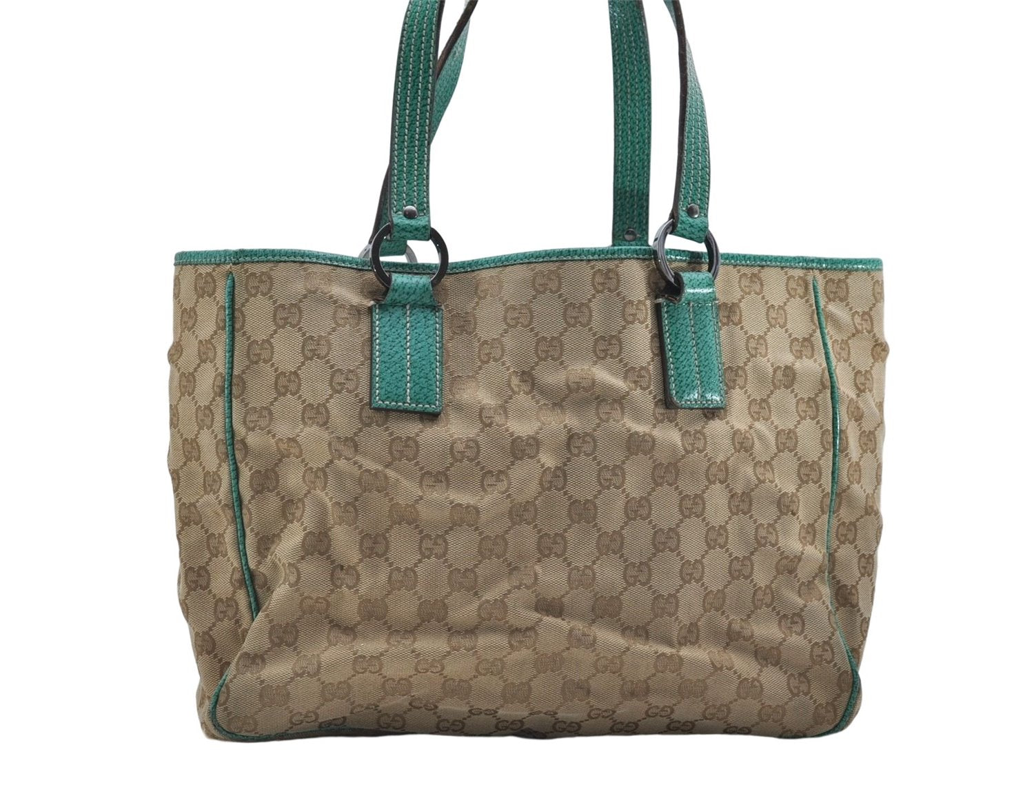 Authentic GUCCI Shoulder Tote Bag GG Canvas Leather 113017 Beige Green 9762D