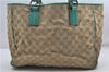 Authentic GUCCI Shoulder Tote Bag GG Canvas Leather 113017 Beige Green 9762D