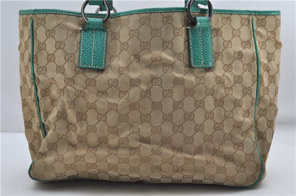 Authentic GUCCI Shoulder Tote Bag GG Canvas Leather 113017 Beige Green 9762D