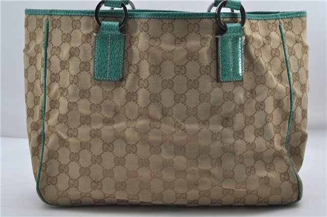 Authentic GUCCI Shoulder Tote Bag GG Canvas Leather 113017 Beige Green 9762D