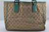 Authentic GUCCI Shoulder Tote Bag GG Canvas Leather 113017 Beige Green 9762D