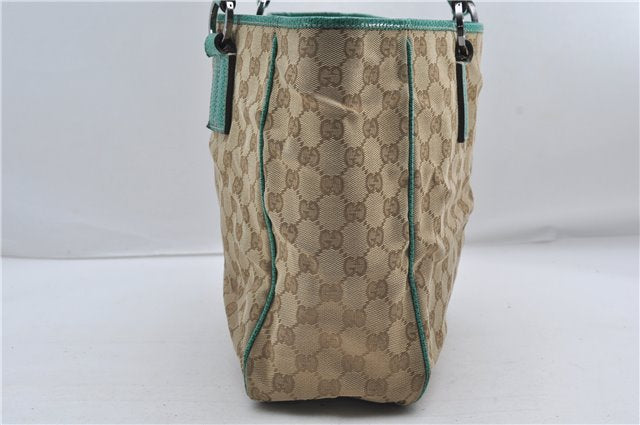 Authentic GUCCI Shoulder Tote Bag GG Canvas Leather 113017 Beige Green 9762D