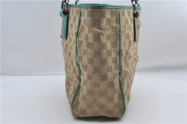 Authentic GUCCI Shoulder Tote Bag GG Canvas Leather 113017 Beige Green 9762D
