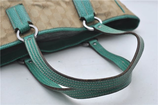Authentic GUCCI Shoulder Tote Bag GG Canvas Leather 113017 Beige Green 9762D